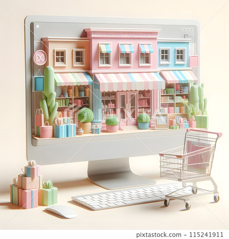 Shop store on computer screen, online shopping concept 115241911