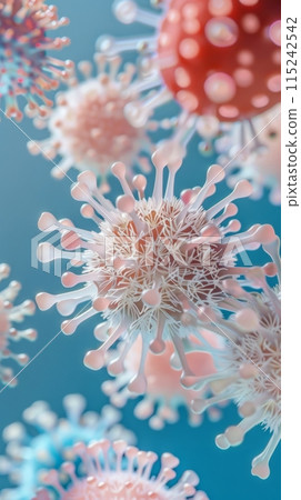 Various types of bacteria under a microscope 115242542