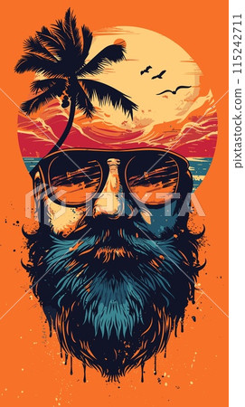 Bearded man hipster with sunglasses on the beach. Vector illustration 115242711