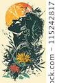 Grunge illustration of a woman with flowers in her hair. 115242817