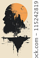 Silhouette of a man and the moon. Vector illustration. 115242819