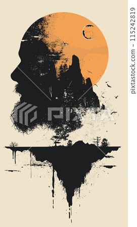 Silhouette of a man and the moon. Vector illustration. 115242819