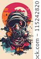vector illustration of a gas mask on a background of a red sun 115242820