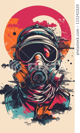 vector illustration of a gas mask on a background of a red sun vector illustration of a gas mask on a background of a red sun 115242820