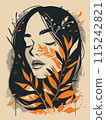 Portrait of a beautiful girl with autumn leaves. Vector illustration. 115242821