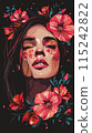 Beautiful woman face with flowers. Vector illustration for your design. 115242822