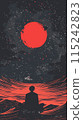 Illustration of a man meditating on the background of the moon. 115242823