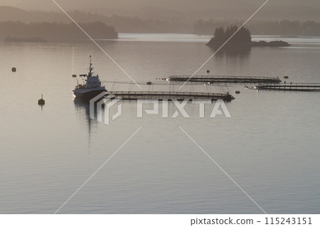 卑爾根海岸安靜的湖面上的神秘風景 卑爾根海岸安靜的湖面上的神秘風景 115243151