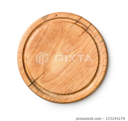 Round Wooden Cutting Board Isolated On White Background Round Wooden Cutting Board Isolated On White Background 115243279