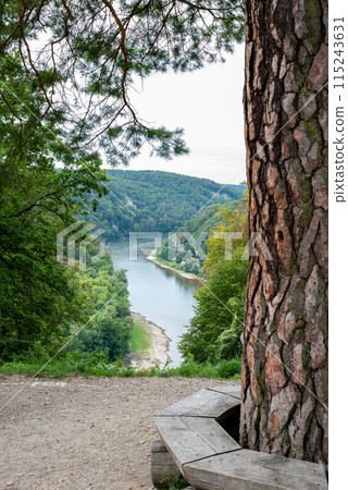 View from Hill Michelsberg to the Danube River, near Kelheim, Bavaria 115243631