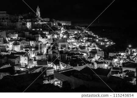 Scenic skyline of Sassi di Matera at night, Southern Italy 115243654