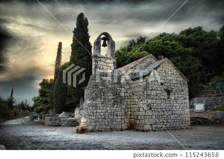 Scenic little chapel Nikola at the Marjan hill in Split 115243658