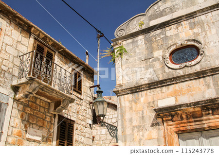 Scenic ancient houses in Stari Grad on Hvar island Scenic ancient houses in Stari Grad on Hvar island 115243778