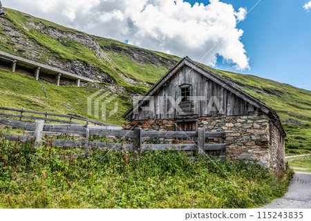 An old traditional Alpine house at the Grossglockner Mountain 115243835