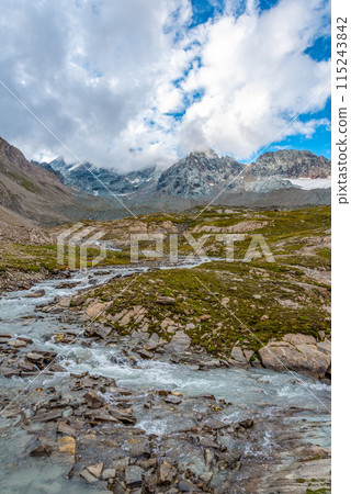 Scenic alpine landscape in the High Tauern National Park during a hike around Mt. Grossglockner 115243842