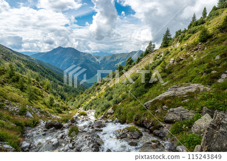 Scenic alpine landscape in the High Tauern National Park during a hike around Mt. Grossglockner Scenic alpine landscape in the High Tauern National Park during a hike around Mt. Grossglockner 115243849