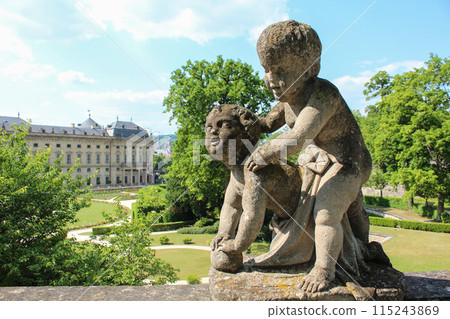 Statue in the garden of Residenz palace in Wuerzburg in Bavaria 115243869