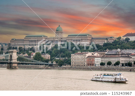 Sunset over famous Royal Palace in Budapest in Hungary Sunset over famous Royal Palace in Budapest in Hungary 115243967
