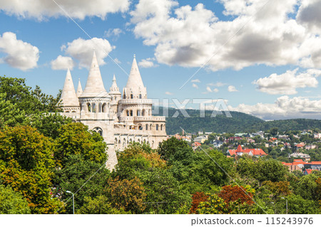 Famous Fisherman's Bastion in Budapest seen from Gellert hill Famous Fisherman's Bastion in Budapest seen from Gellert hill 115243976