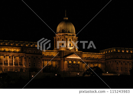 The Royal Palace of Budapest scenically illuminated at night 115243983