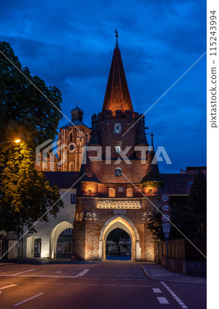 Iconic medieaval Kreuztor gate in Ingolstadt at night Iconic medieaval Kreuztor gate in Ingolstadt at night 115243994
