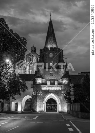 Iconic medieaval Kreuztor gate in Ingolstadt at night 115243995