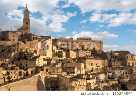 Magnificent skyline of historic Matera with the cathedral and cave church of Saint Mary of Idris, Southern Italy 115244044