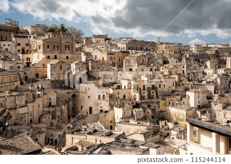 Panoramic view of the famous Sassi di Matera, Southern Italy 115244114