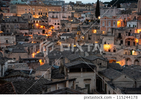 Scenic skyline of Sassi di Matera at night, Southern Italy Scenic skyline of Sassi di Matera at night, Southern Italy 115244178