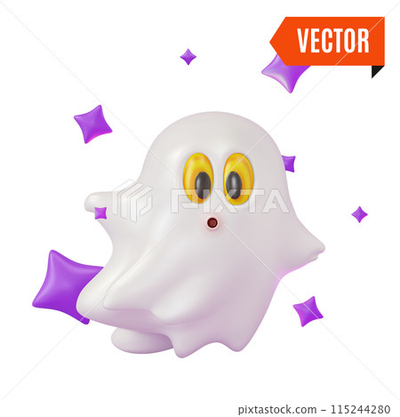 3d Mascot Fly Ghost Halloween Concept Cartoon Design Style Isolated on a White Background. Vector illustration 115244280