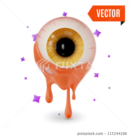 3d Eye Halloween Concept Cartoon Design Style Isolated on a White Background. Vector illustration of Bloody Eyeball 115244286