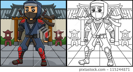 Ninja with Armor Coloring Colored Illustration Ninja with Armor Coloring Colored Illustration 115244871