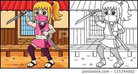 Ninja kunoichi with Two Short Katanas Illustration Ninja kunoichi with Two Short Katanas Illustration 115244882