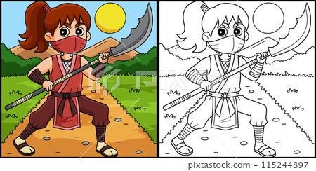 Ninja Kunoichi with Naginata Coloring Illustration Ninja Kunoichi with Naginata Coloring Illustration 115244897