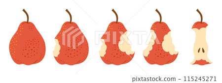Red Pear eating steps isolated on transparent background Red Pear eating steps isolated on transparent background 115245271