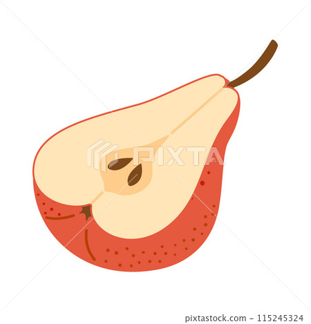 Sliced juicy red pear cartoon style. Fresh chopped pear 115245324