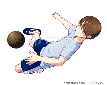 Boy shooting a soccer ball 115245352