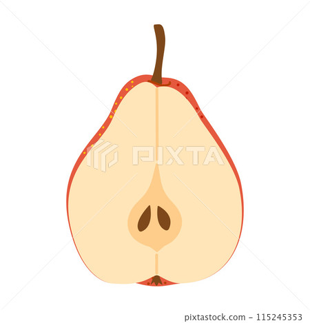 Sliced juicy red pear cartoon style. Fresh chopped pear 115245353