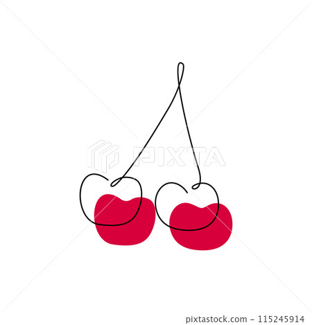 Cherry fruit in continuous line art drawing style 115245914