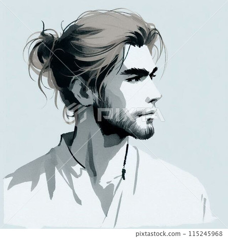 武士般的男人的水墨畫風格插圖 115245968