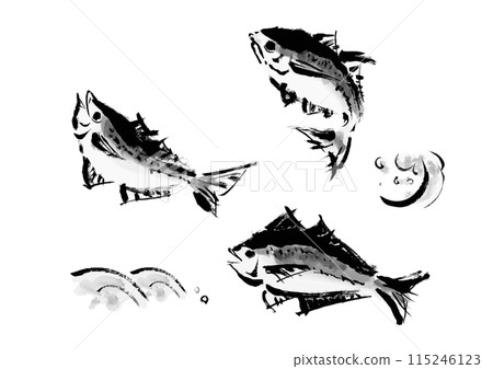 手寫日式毛筆插畫素材集竹莢魚（竹莢魚） 115246123