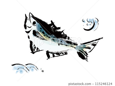 竹莢魚(竹莢魚)手寫日式毛筆插畫素材 竹莢魚(竹莢魚)手寫日式毛筆插畫素材 115246124