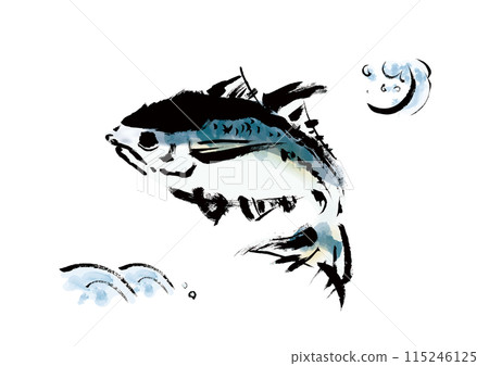 竹莢魚（竹莢魚）手寫日式毛筆插畫素材 115246125
