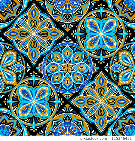 Moroccan ceramic tile pattern. Mediterranean traditional folk ornament. 115246431