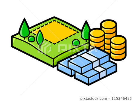 Image of plot land and money. Real estate illustration in isometry style. Image of plot land and money. Real estate illustration in isometry style. 115246455