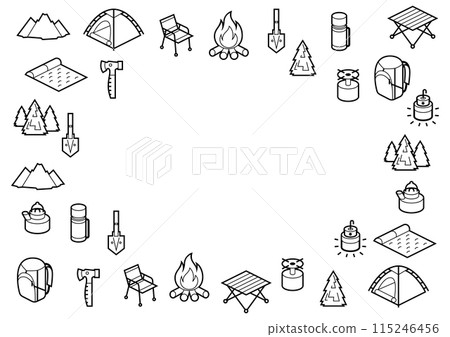 Travel camping background. Tourist equipment for survival in outdoor. 115246456