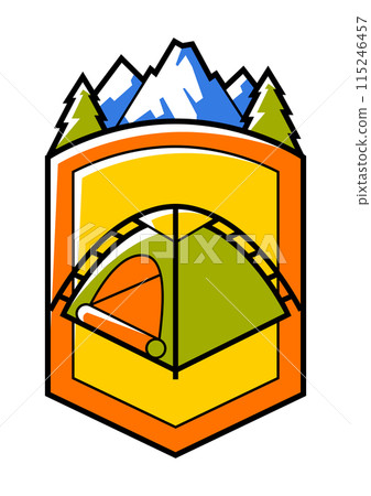 Travel camping badge. Tourist equipment for survival in outdoor. Travel camping badge. Tourist equipment for survival in outdoor. 115246457