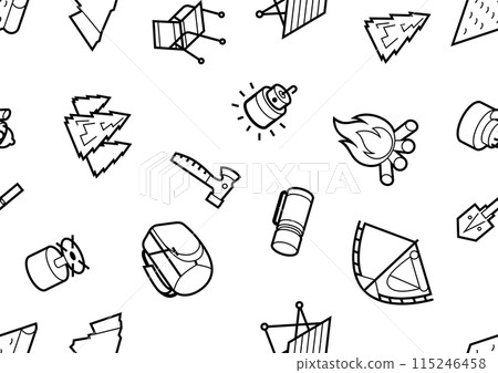 Travel camping pattern. Tourist equipment for survival in outdoor. Travel camping pattern. Tourist equipment for survival in outdoor. 115246458