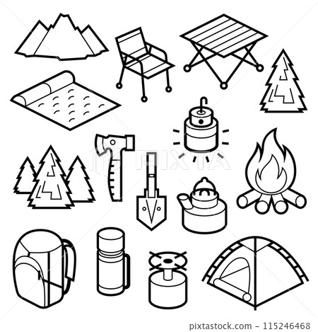 Travel camping set. Tourist equipment for survival in outdoor. 115246468