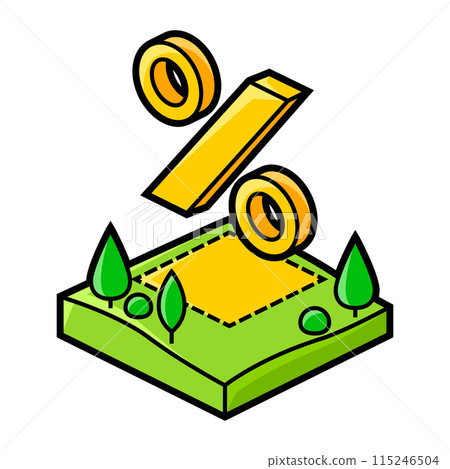 Image of plot land and percent. Real estate illustration in isometry style. 115246504